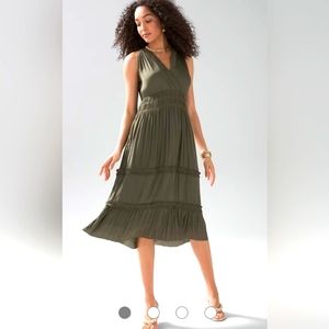 WHBM Satin Midi Dress in Olive